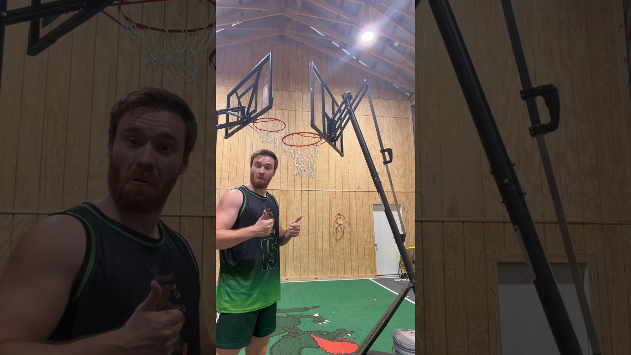 Off the house off the backboard into another hoop #basketball #trickshot