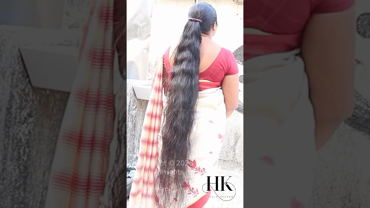 Sleek Knee-Length Oiled Ponytail in Saree ✨ Flat Clip Style | Flat Clip Ponytail for Long Hair #hair