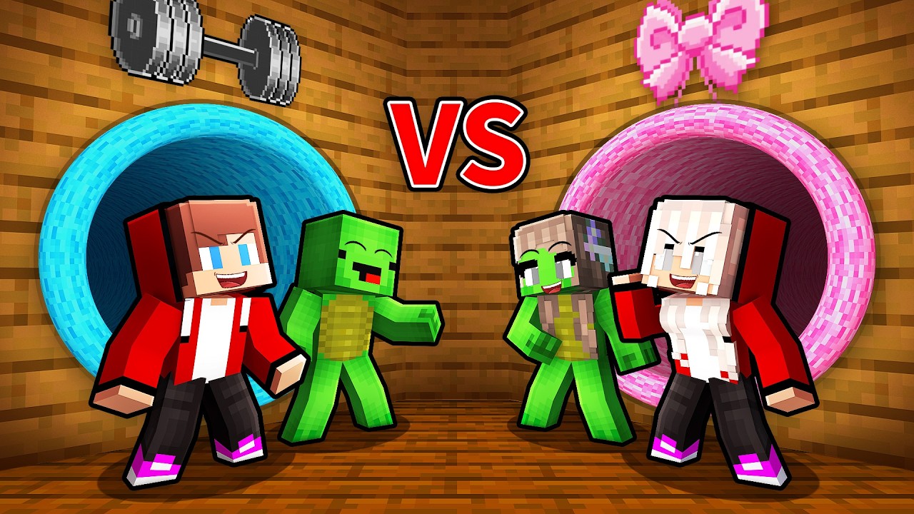 JJ & Mikey BOYS vs GIRLS Battle: TUNNEL in Minecraft! (Maizen)