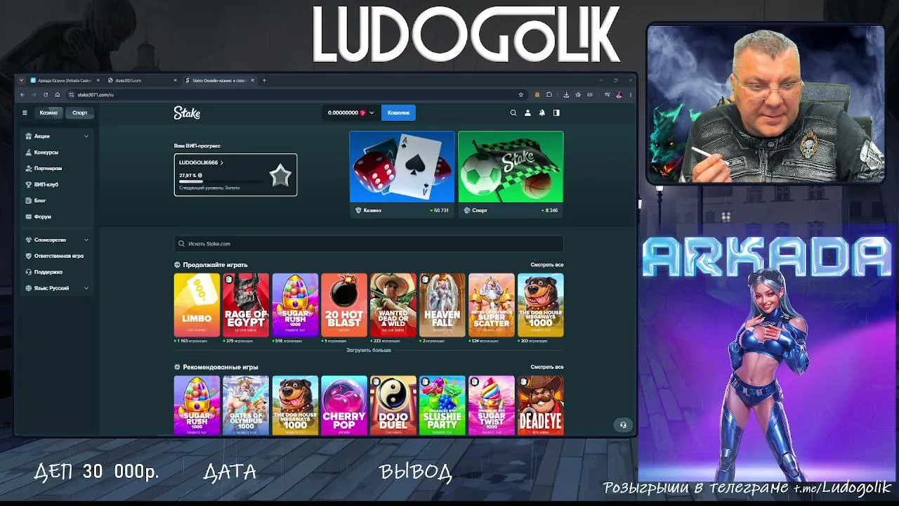 КОЛЁСА  НА СТРИМЕ LUDOGOLIK ИГРАЕТ ARKADA CASINO