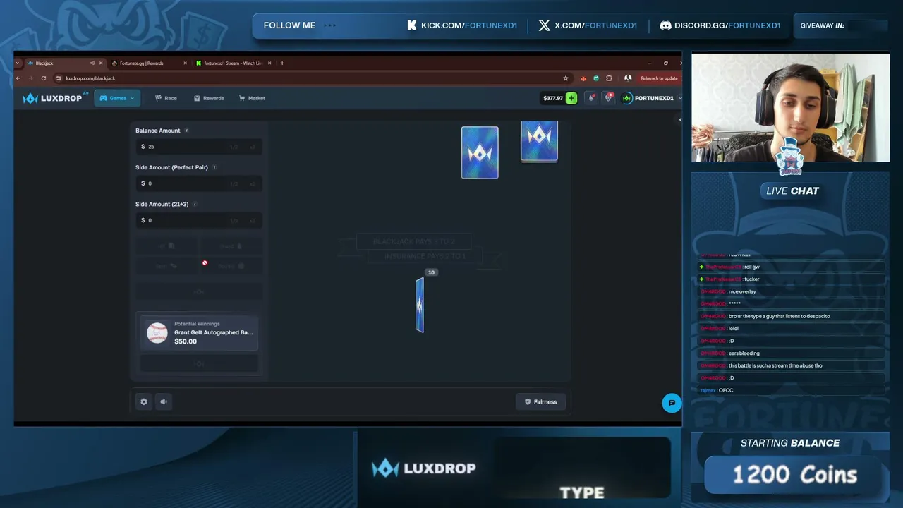 Half ALL-INS only |  $25 GW | fortunesrewards.com for rewards | !lb !discord !gem !chicken !casebattle !luxdrop