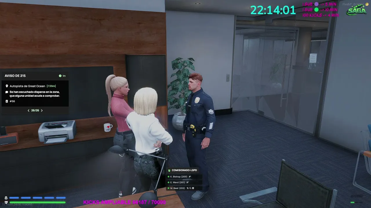 AMPLIABLE +103H | 🚀 SAGA RP +18 🚀 | 👮🏼‍♀️ Capitana Katherine Bishop | 🚔 Dia cañero  🚔 | Sub: 10 min - 100 kicks: 4 min