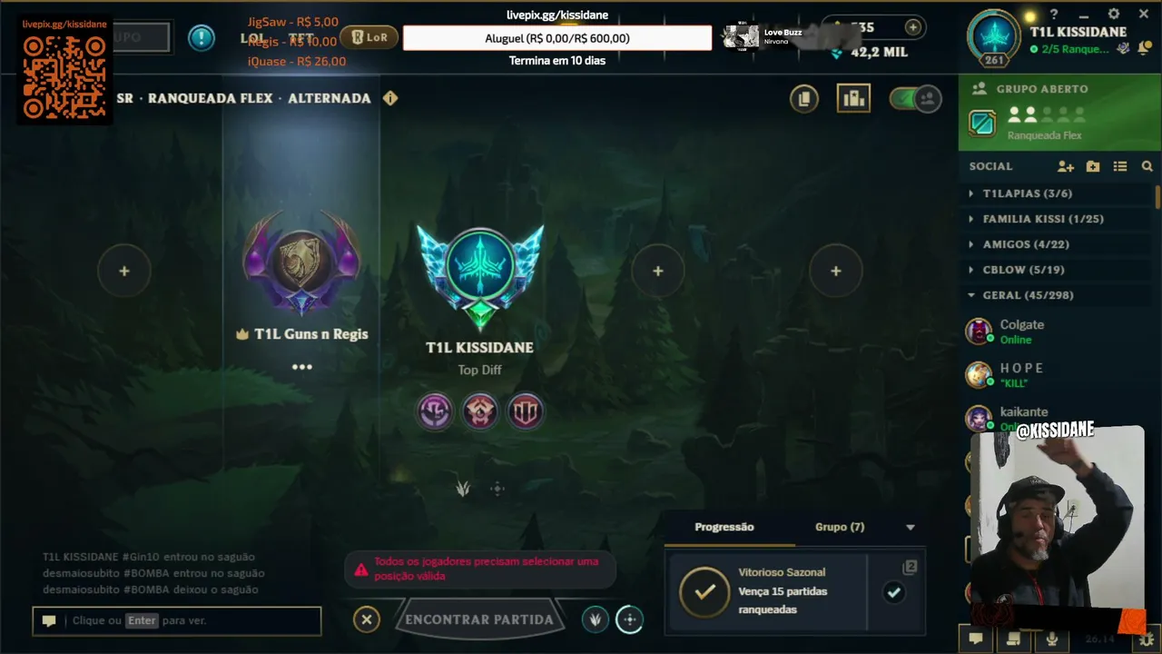 🚨BUSCANDO O GOLD 4 / ESCOLHA O CHAMP POR 5 CONTO🚨KISSIDANE🚨