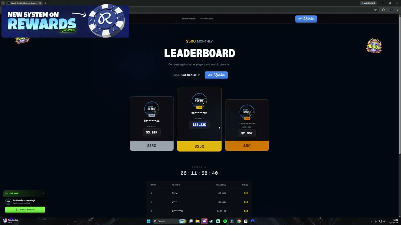500 free Leaderboard !rainbet