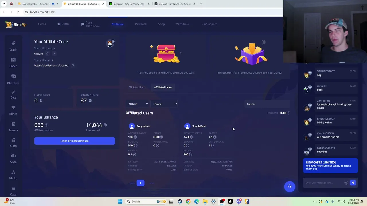 Tipping - 100% DEPO BONUS - 500FC SIGNUP BONUS - $465 LB - 3500 FC FOR SUBS 93K START ! bloxflip !discord Code Trey3rd