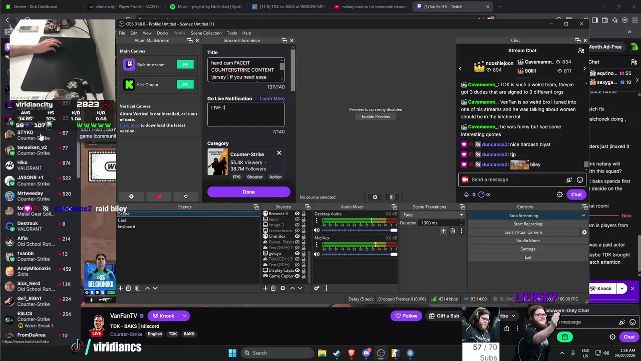 HANDCAM FACEIT OCE farming (new Kick streamer)