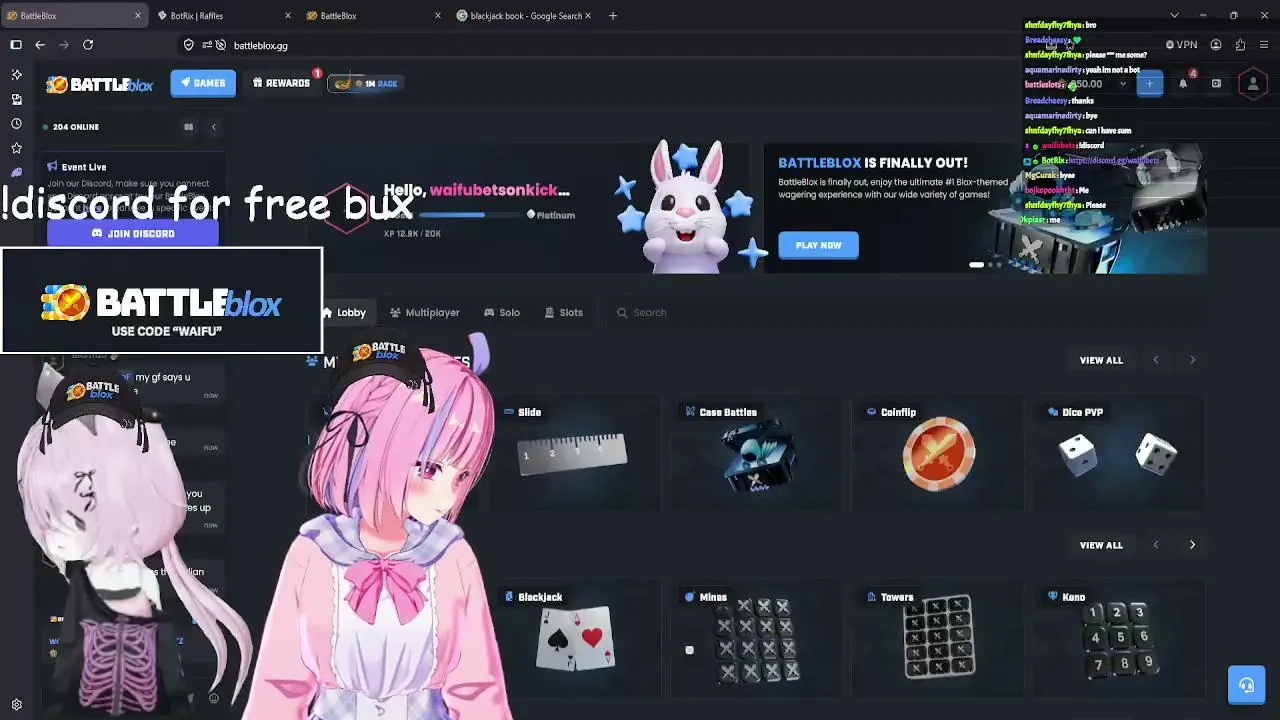 🫩100$ DEPOSIT | 🗣️TIPPING FOR VIEWER CALLS |👑 FREE REWARDS @ WAIFUBETS.XYZ 👑 |😩 !battleblox BEST CASE OPENING SITE