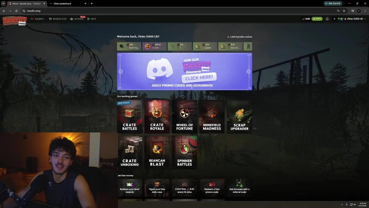 Cleaning Bandit.Camp! $800.00 Start! $1,000 Leaderboard! CODE JTELES