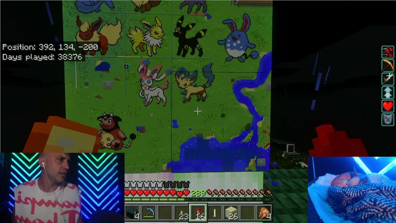 ParlayTayy Draws Eevee Evolution Leafeon in Minecraft Pixel Art on a 38,000-Day Bedrock World