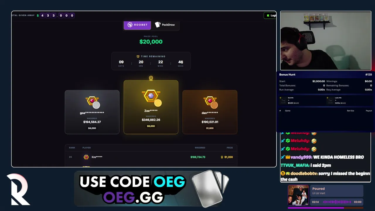 💥$2000 ON !Roobet🦘+ $400 on !Packdraw💎(CHAT CALLS) | !VIP $45K in Leaderboard's OEG.GG🏆 !LB !PLB