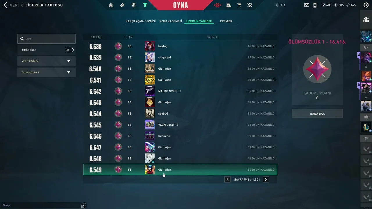 İmmortal Elo Ranked