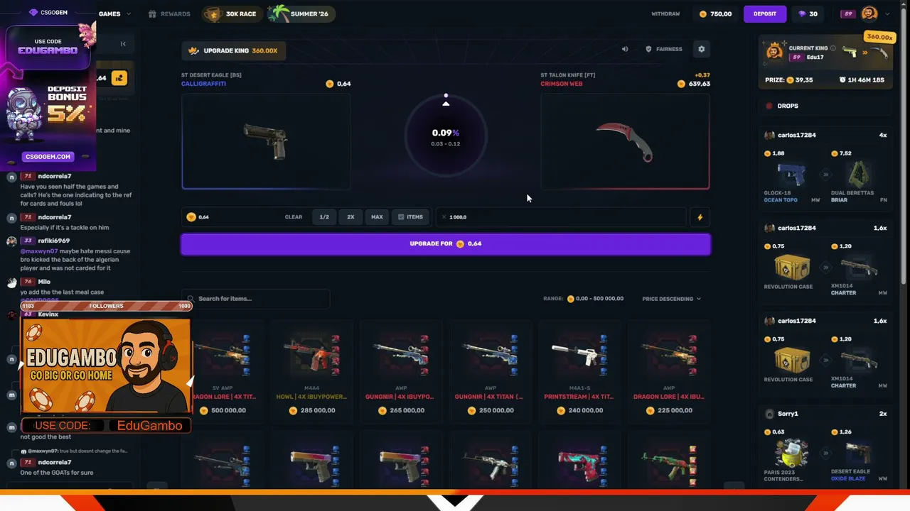 LIVE ON   !rain !csbattles !casebattle  DOING CALLS FOR TIPS! + HELLA BONUS...Use Code: EduGambo