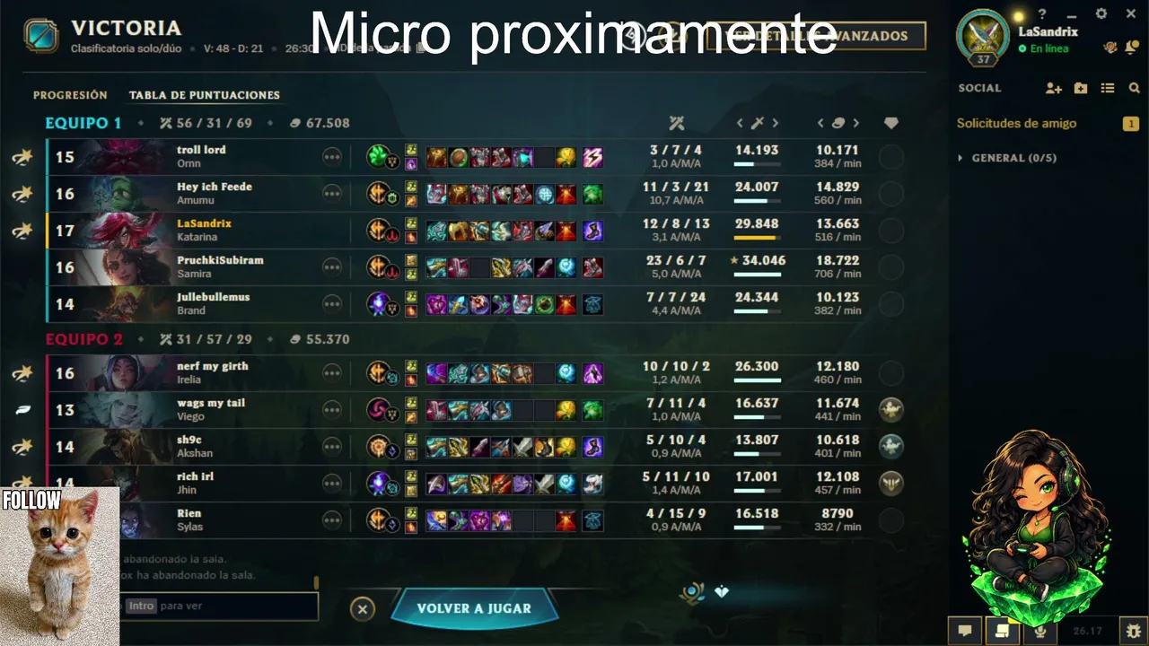!Primer stream! Sin micro de momento🤐 Jugando Katarina uwu