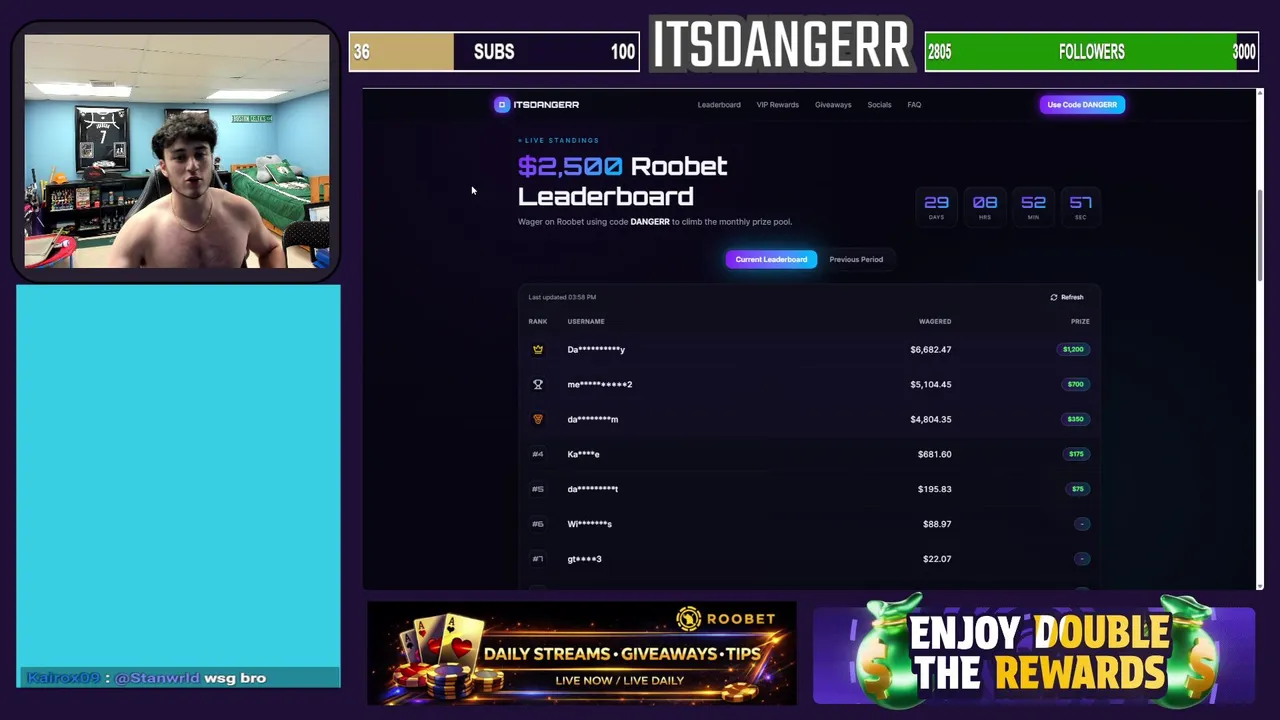 GIVEAWAYS LIVE!! IN DEBT 20K!!! CODE DANGERR on ROOBET+PACKDRAW FOR REWARDS !!! NEED WINS!!!