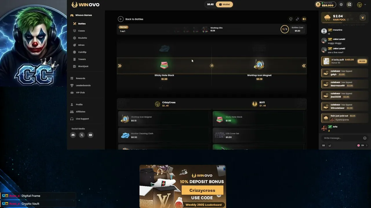 🔥Gambling / Cases : 🏁Leaderboard 🔴 !website 🔴 !discord🔴 !winovo🔴 !unbox.gg 🔴 !clashgg 🔴 !skinrave ✅Code: CRIZZYCROSS