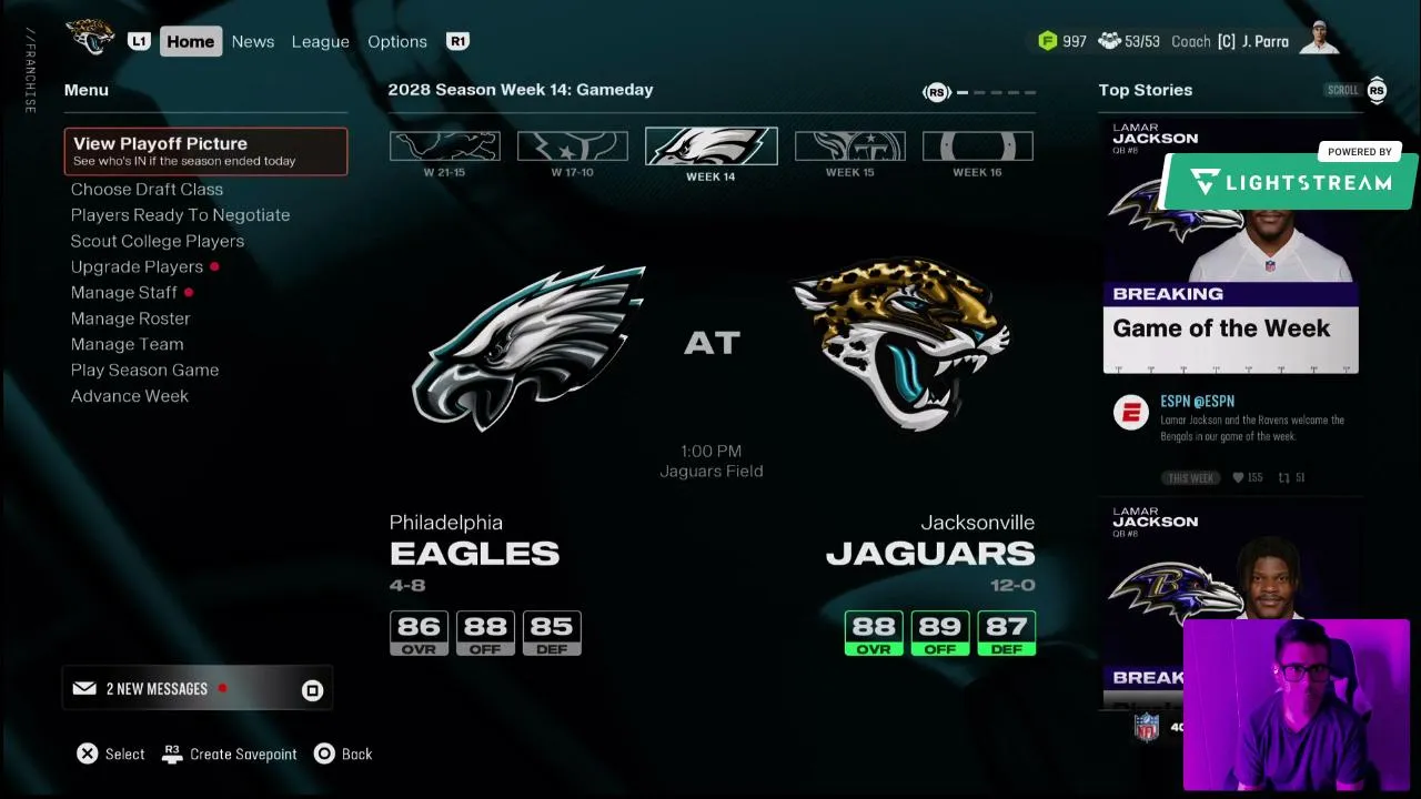 playing Madden 25.  jags at lions