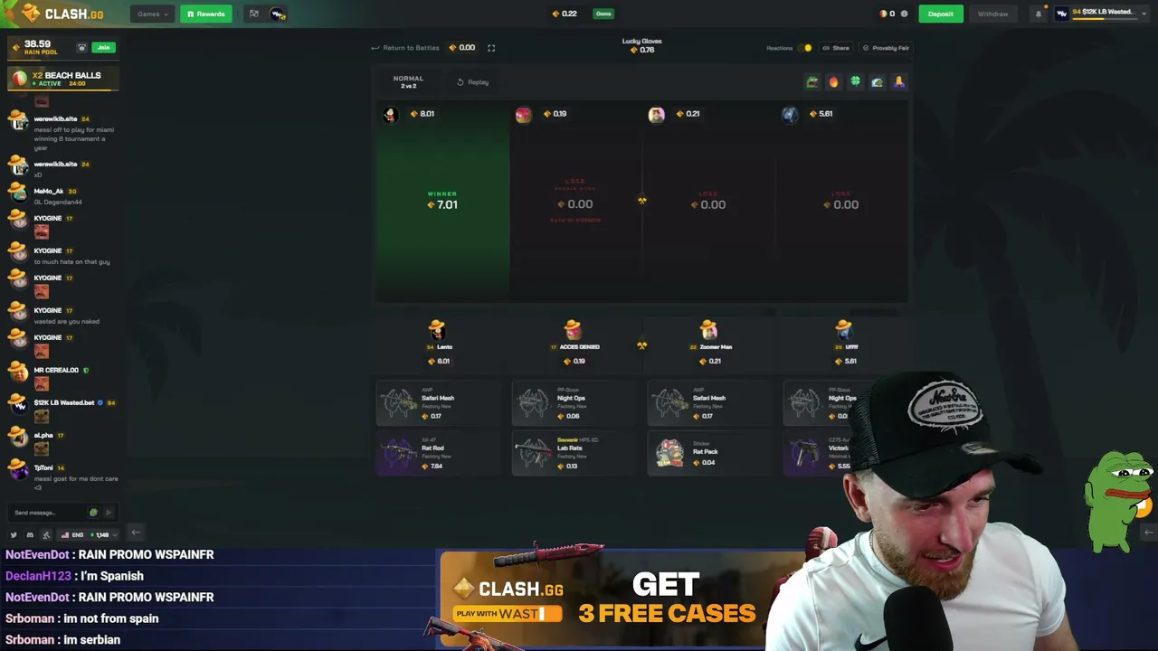 WASTED - Live on Rain.gg & Clash.gg | Viewer cooks, tips & Promo codes | !rain !clash !lb !discord