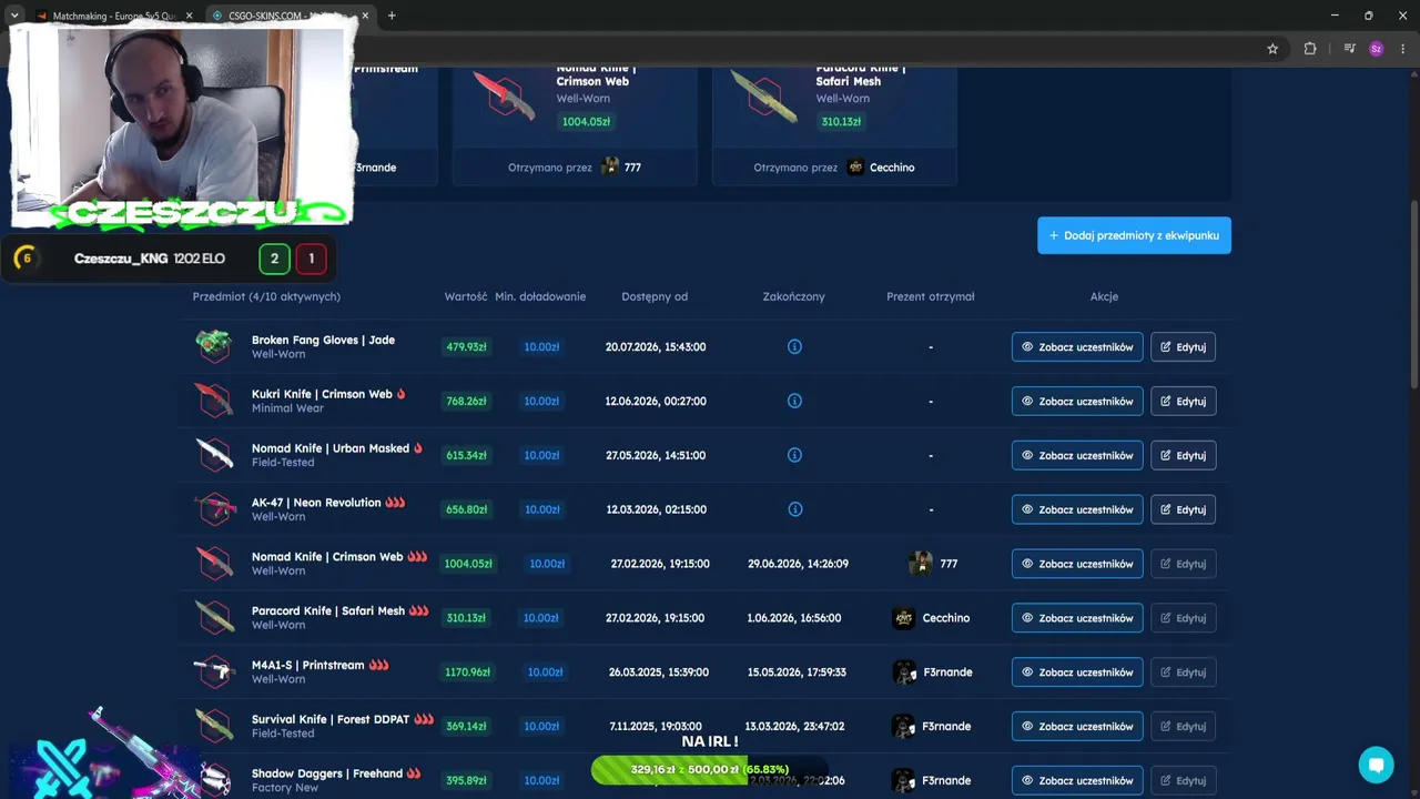 Faceit grinde

!ticket

!csgoskins KOD:Czeszczu