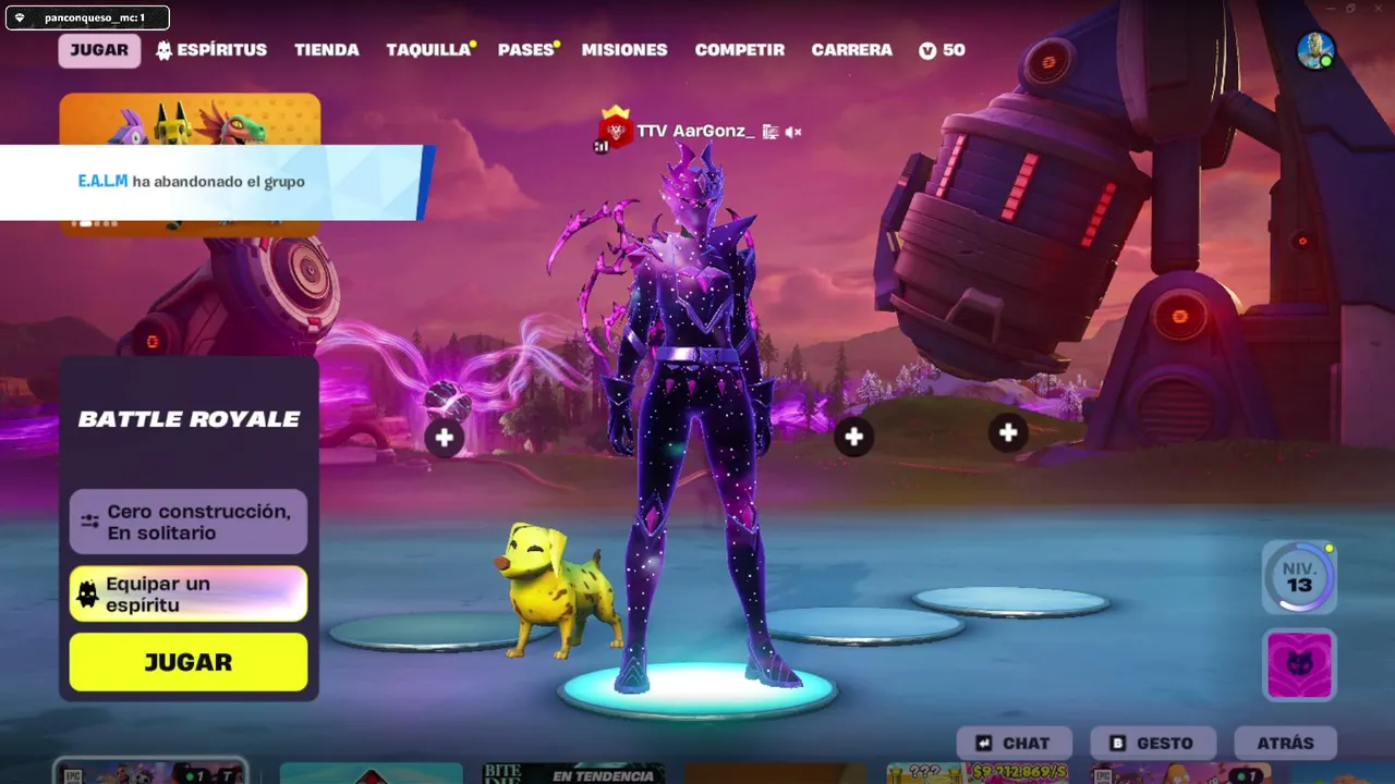 Jugando Fornite porque me compre el pase y ahora me toca jugarlo obligado.