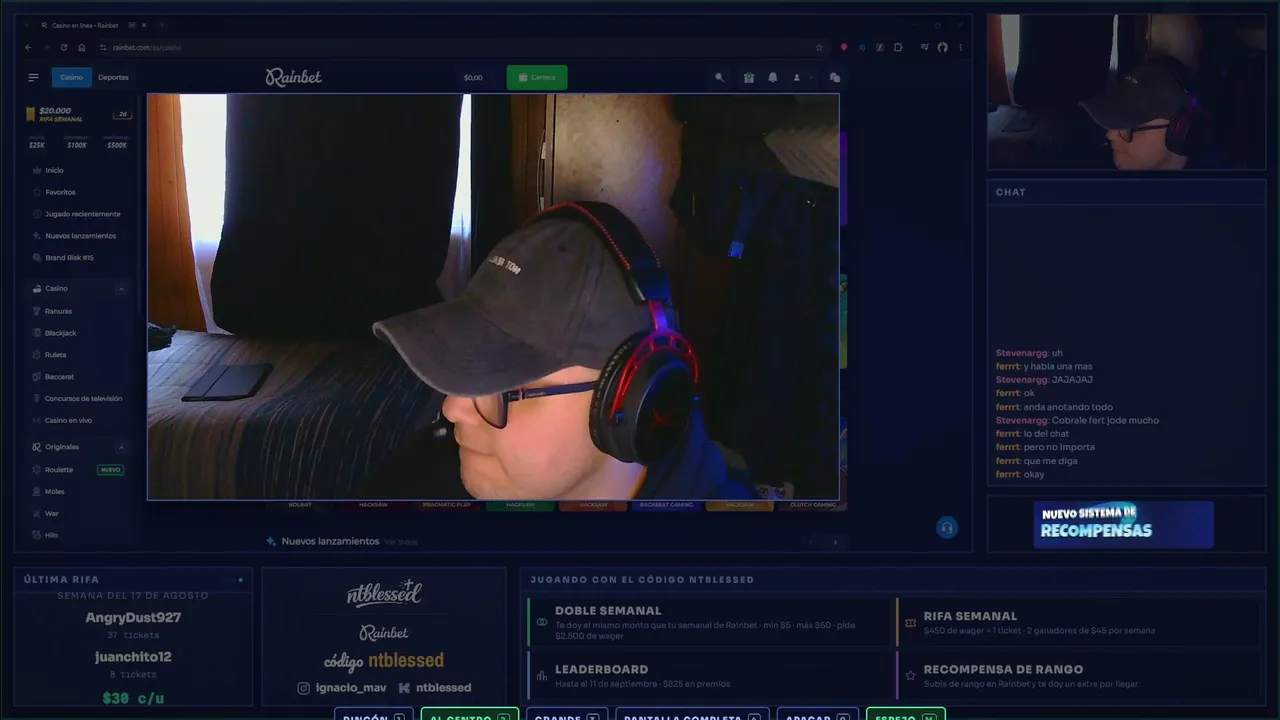 CHILL STREAM🌧️ $600 START | 💣 DOUBLE WEEKLY💣 🎟️ RAFFLE WEEKLY 🎟️ | 🏁 LEADERBOARD 🏁 | 🇨🇱🇦🇷 +18 | !rainbet !ds