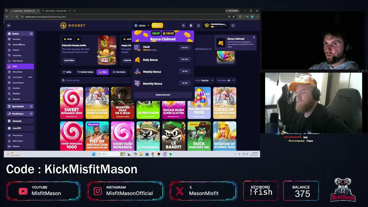 $375 RAW Spinning slots on ROOBET with giveaways!