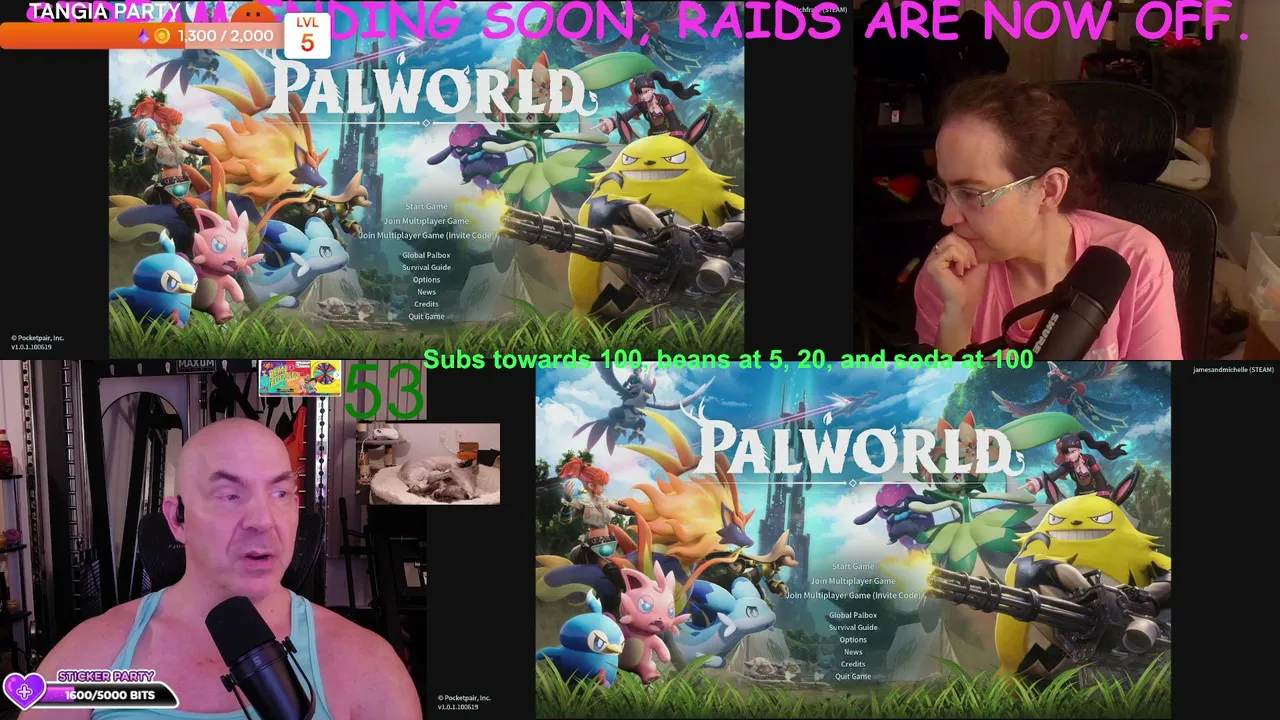 PALWORLD !Drops, First time playing. Married Canadian couple, splitscreen.LONG  NIGHT.