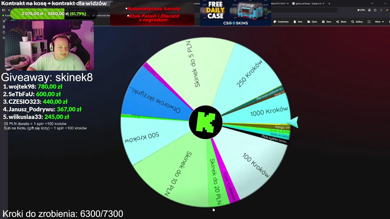 Losowanie kosy o 00:00+ Darmowe skiny co 15 min