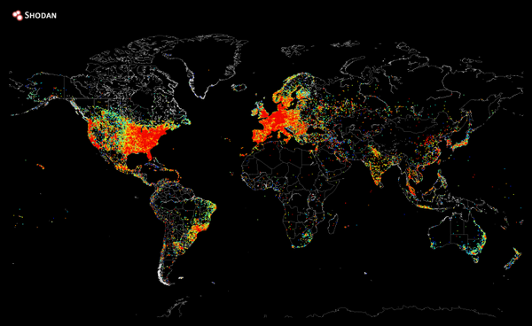 Here's a heatmap of every device on the Internet. Source: http://t.co/yPkhULLFGC http://t.co/emCyG3Siai