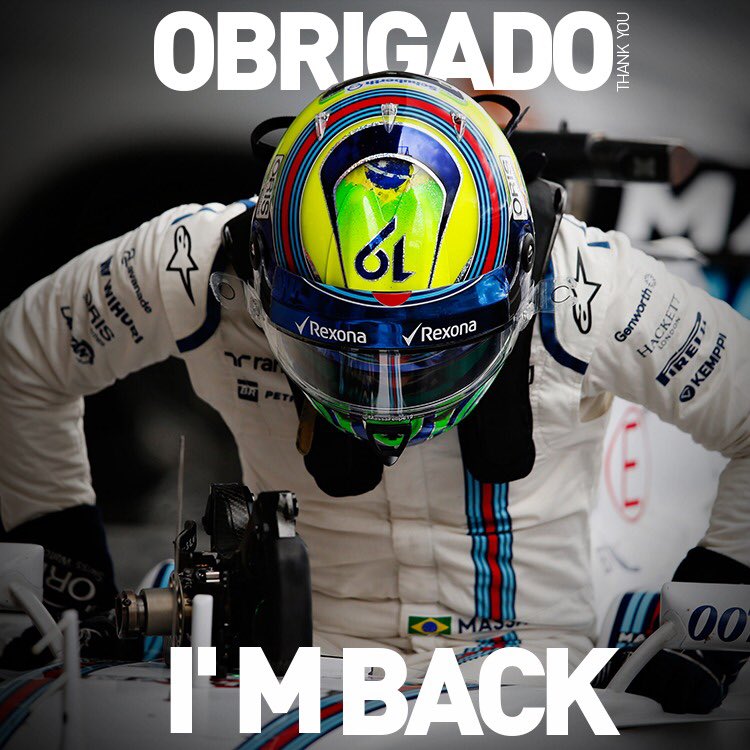 Obrigado a todos pelo carinho e apoio,a @williamsf1 pela confiança, Estou de volta. Thanks for all the kind message, i'm back!! 