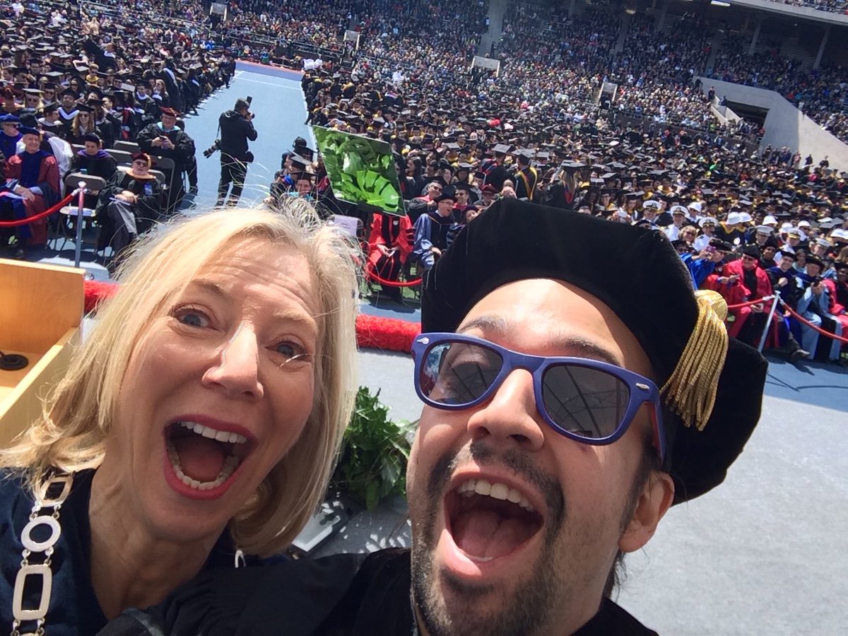 Selfie break during President Gutmann's speech. It must be nice to have @Lin_Manuel on your side! #PennGrad 