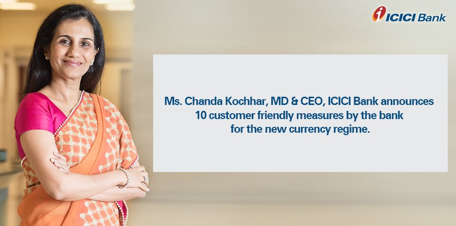 Ms. Kochhar has listed 10 customer friendly measures for the new currency regime. Read more here: https://t.co/LFYJqxSxRn 