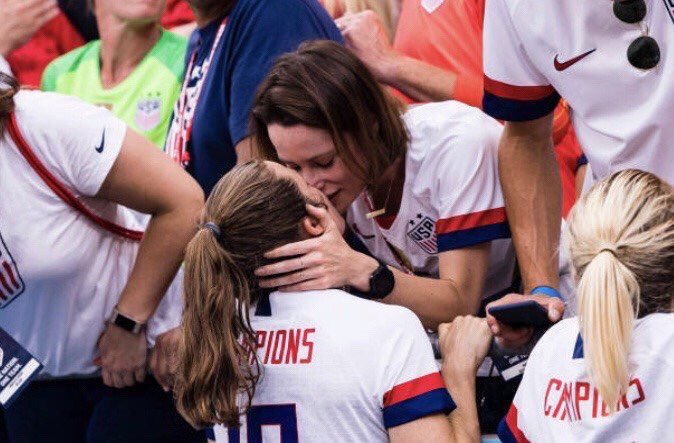Billie Jean King was the first female athlete to admit to being gay, but only after being outed in a 1981 lawsuit. It hurt her image. Yesterday, after winning the world cup, Kelley O’Hara—who wasn’t previously out—ran to the sideline &amp; kissed her girlfriend. How far we’ve come. 