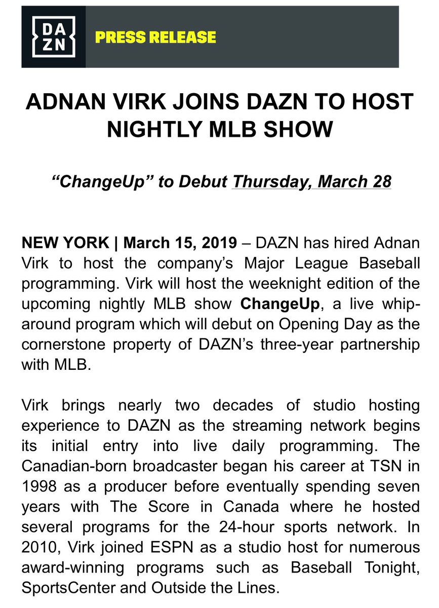 Yep, I’m back. Thrilled to be reunited with my former boss John Skipper and to new beginnings with the outstanding team at ⁦@DAZN_USA⁩ 
Baseball has always been my first love and hosting a nightly show I believe will be a must for all. 
Get DAZN now! 