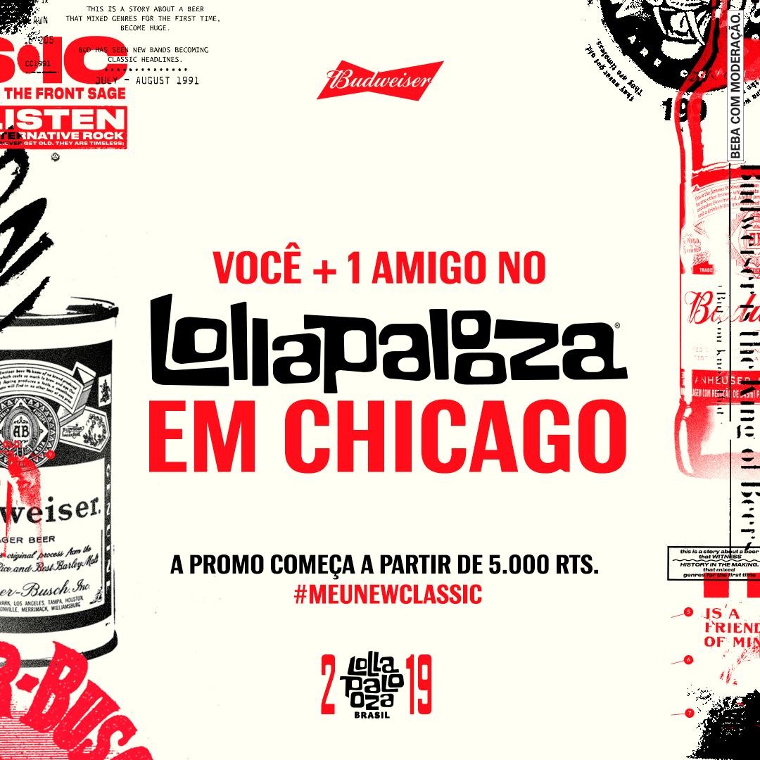 O #LollaBR mal começou e já estamos pensando no #Lolla em CHICAGO. Comente em até 140 caracteres pq vc deveria levar o par de ingressos usando #MeuNewClassic. O tweet + criativo viaja pra essa experiência incrível com acompanhante. A promo começa quando batermos 5000 RTs. Bora? 