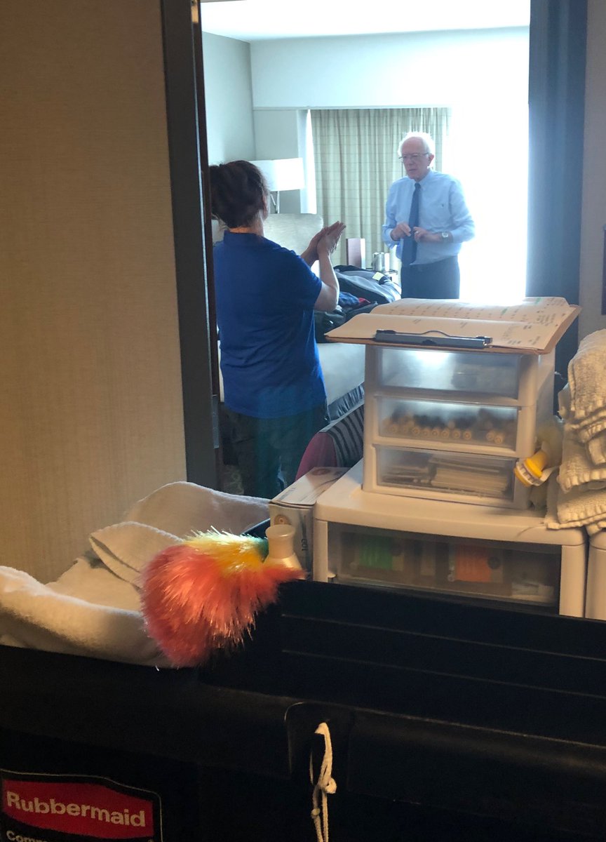 Me: Where's Bernie? We need to get going.

(Go to his room. Find him locked in conversation with service worker)

Bernie:...now when you lost your home in the flood, how did you put your life back together? 