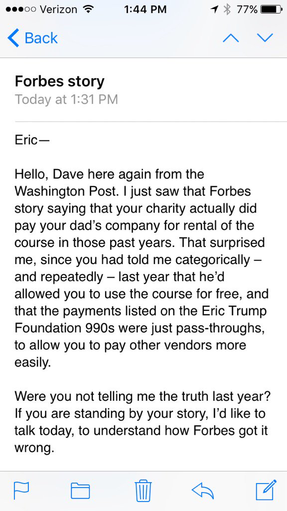 Here's the question I sent @erictrump after that blockbuster @Forbes story, which indicates Eric misled me. 