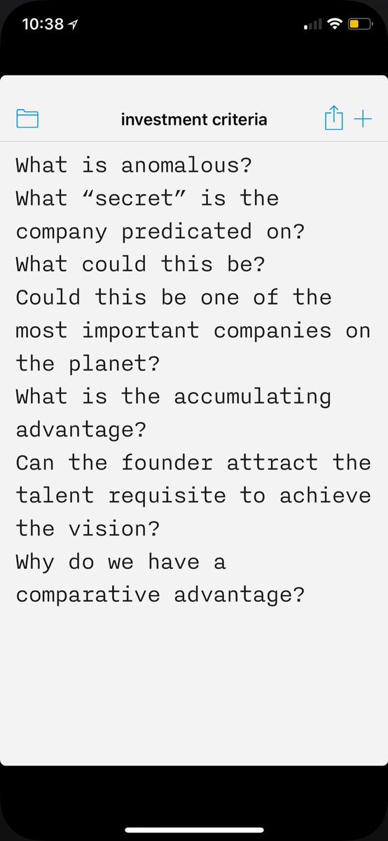 My investment criteria. 