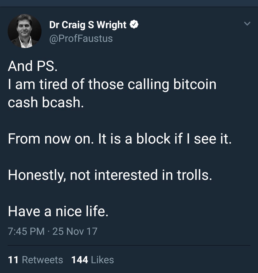 You now have a moral imperative to call it #bcash 