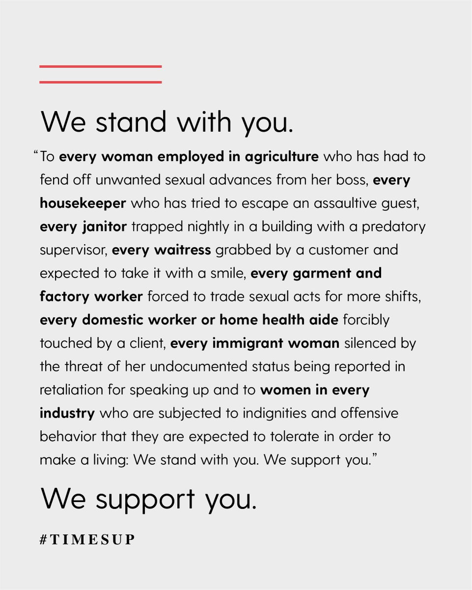It’s time to shift the balance in the workplace, from representing the few to representing us all. Sign the #TIMESUP solidarity letter and donate to the #TIMESUP Legal Defense Fund right here: https://t.co/GNhkSnWIDb 