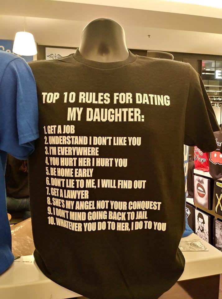 この🇺🇸パパTシャツ笑ったw

俺の娘と付き合う為のルール10箇条

1️⃣無職は許さない
2️⃣俺はお前が嫌いだ。覚えておけ
3️⃣俺はどこにでもいるぞ(監視)
4️⃣娘を傷付けたら俺がお前をやる
6️⃣俺に嘘は無駄だ
8️⃣娘は俺の天使であってお前のものではない
9️⃣俺は刑務所に戻っても構わない 