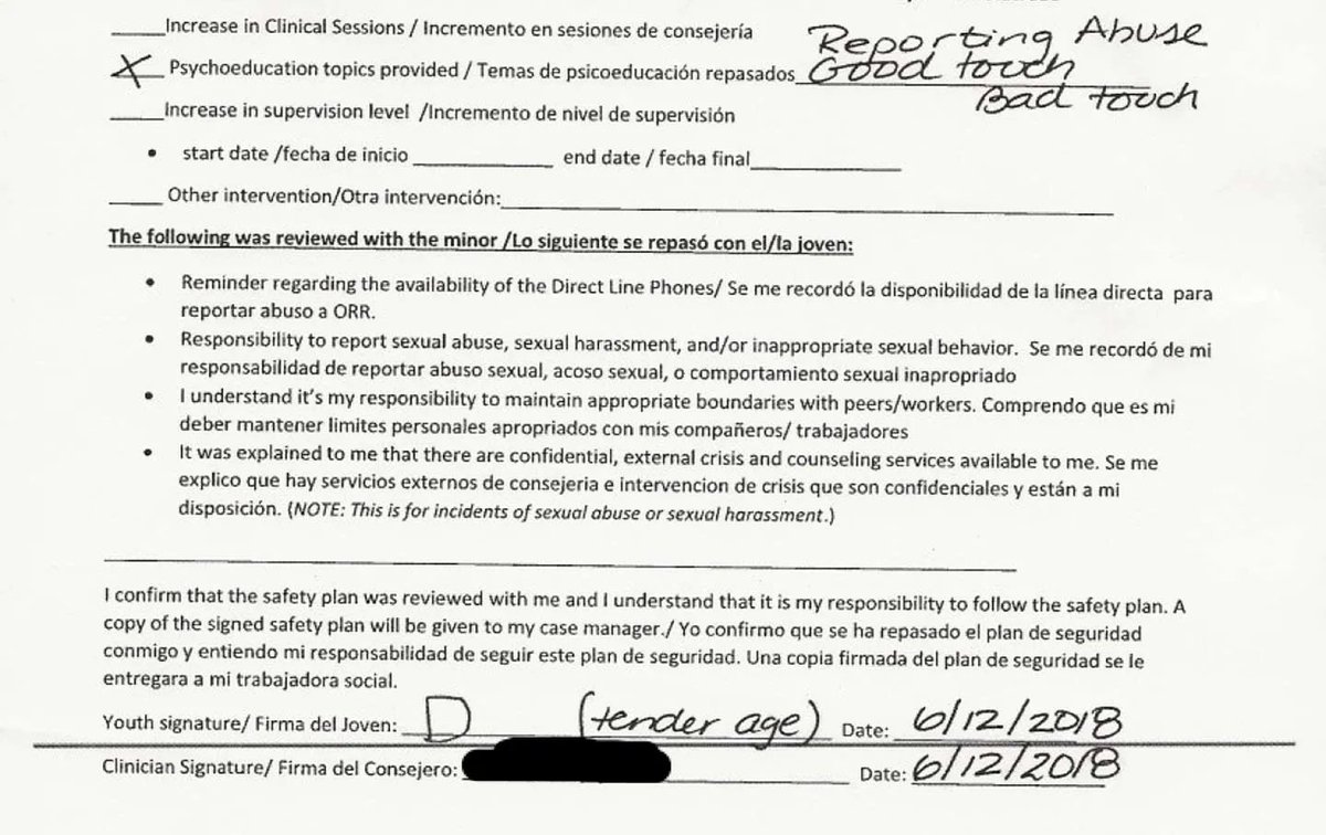 A "tender age" six-year-old girl was forced to sign this document after being sexually abused in  an immigrant detention center while separated from her mother. https://t.co/5besh6AOzI 