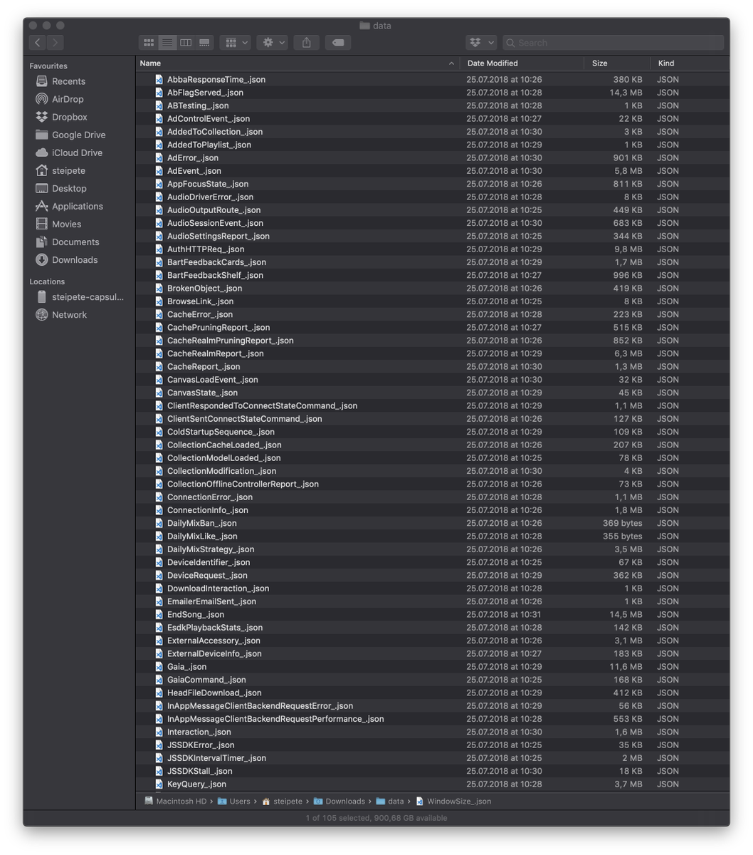 Tried the GDPR data export from Spotify. By default, you get like 6 JSON files with almost nothing. After many emails and complaining and a month of waiting, I got a 250MB archive with basically EVERY INTERACTION I ever did with any Spotify client, all my searches. Everything. 