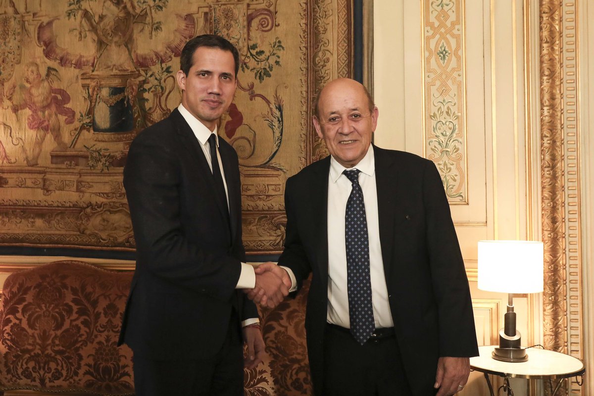 Rencontre importante aujourd’hui pour réitérer notre soutien à @jguaido pour la mise en œuvre d’un processus électoral ouvert et démocratique au #Venezuela. La #France, avec l’#UE, est déterminée à créer les conditions d’une solution politique et d’une sortie de crise.      🇫🇷🇻🇪 