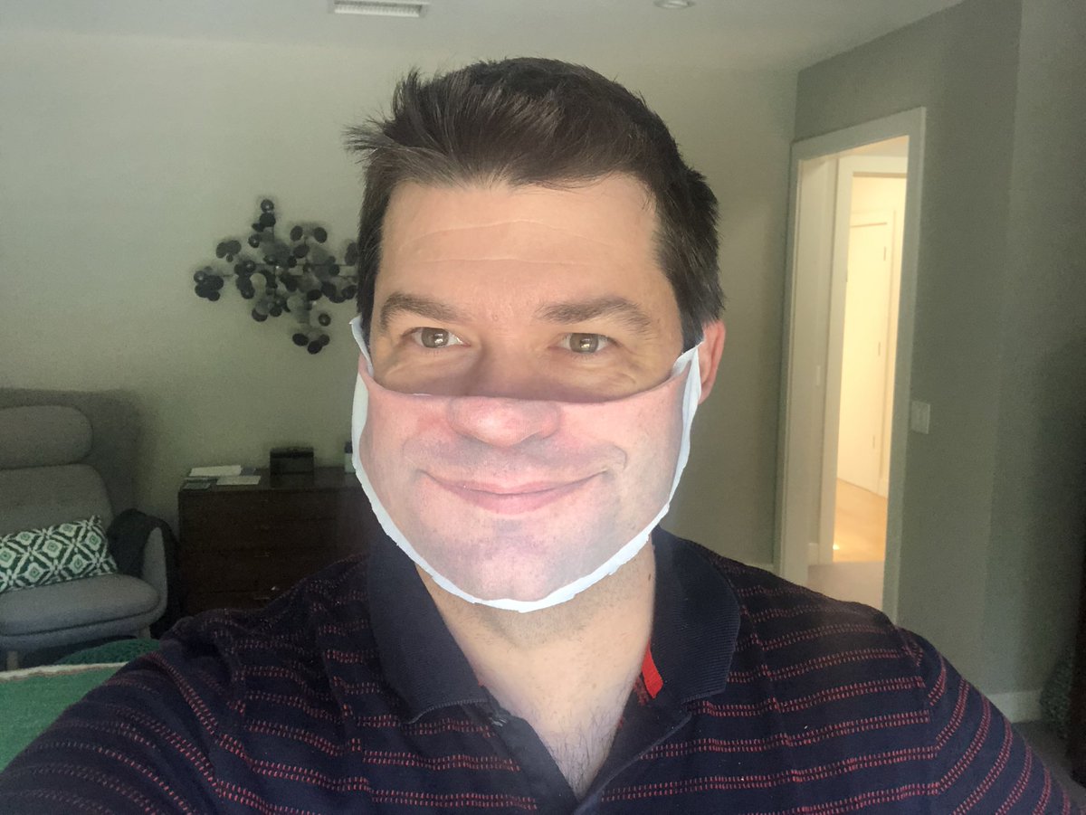 Made a mask out of a photo of my face printed on cotton &amp; I gotta say it’s... exactly as disturbing as I thought it would be 