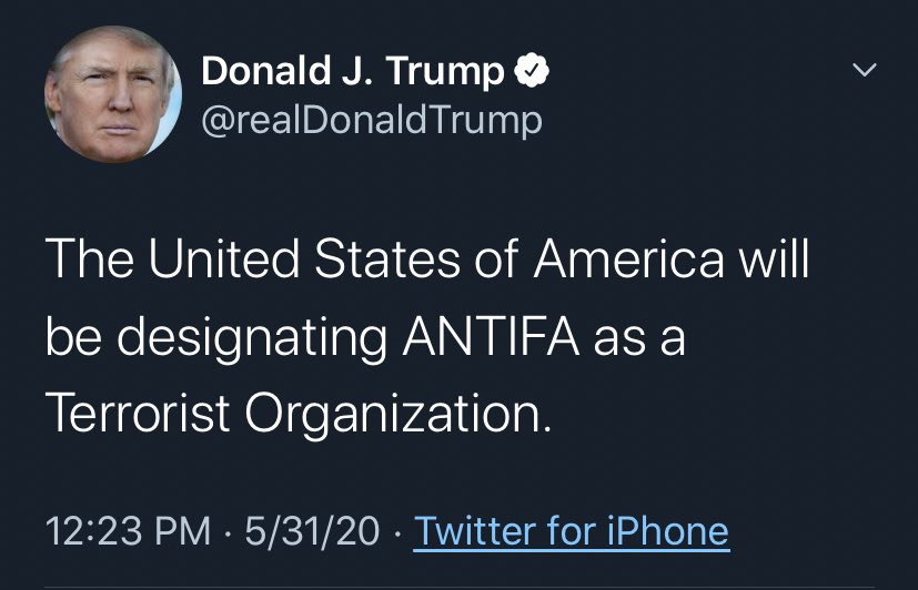 The President of the United States has officially declared those who oppose fascism to be the enemy. 