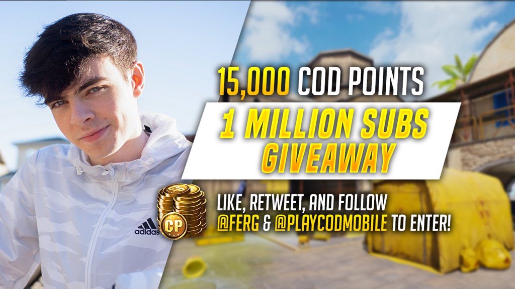 In Celebration of hitting 1,000,000 Subscribers I have teamed up with @PlayCODMobile to bring you guys a 15,000 COD Points giveaway!💫

To Enter💫 -

1. Follow @Ferg &amp; @PlayCODMobile 
2. Like + Retweet
3. Comment what your favorite video on my channel is!💫 