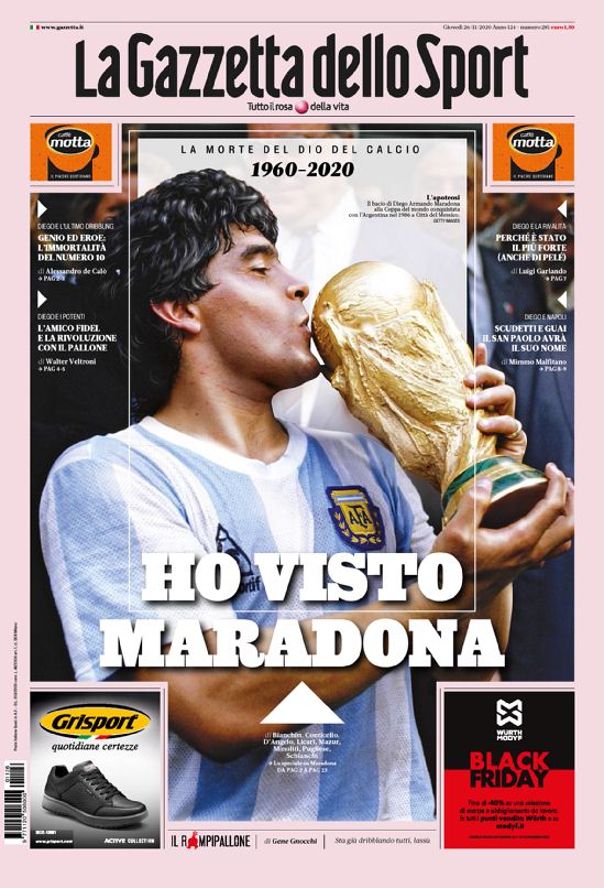 La #primapagina di oggi

HO VISTO MARADONA
La morte del dio del calcio
1960-2020

#maradona #Ad10s #gazzetta #26novembre 