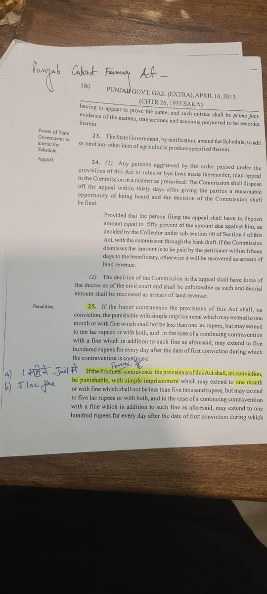 The specific page from the Punjab Contract Farming Act that punishes the farmer with Fine and/or jail. What @nstomar ji was referring to in Parl today. 