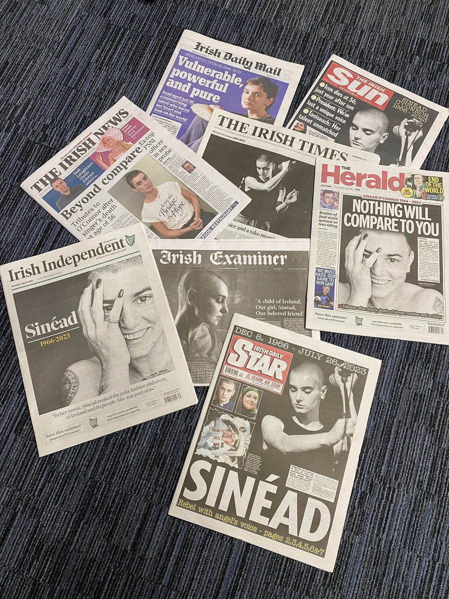 Only one front page for the newspapers this morning #RIP #SineadOConnor 