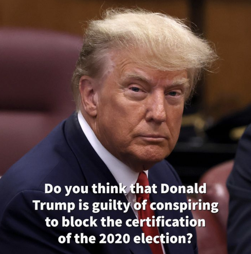 QUICK POLL: Do you think that Donald Trump is guilty of conspiring to block the certification of the 2020 election?

#ProsecuteTrump 